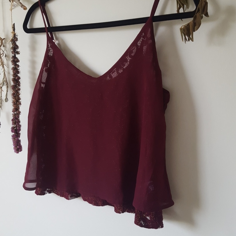 Maroon sheer covered lace top